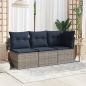 Preview: ARDEBO.de - Gartensofa mit Kissen 3-Sitzer Grau Poly Rattan