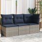 Preview: Gartensofa mit Kissen 3-Sitzer Grau Poly Rattan