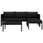 Preview: 3-tlg. Garten-Lounge-Set mit Auflagen Poly Rattan Schwarz