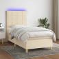 Preview: ARDEBO.de - Boxspringbett mit Matratze & LED Creme 80x200 cm Stoff