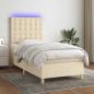 Preview: ARDEBO.de - Boxspringbett mit Matratze & LED Creme 80x200 cm Stoff