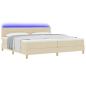 Preview: LED Boxspringbett mit LED-Lichtleisten Creme 200 x 200 cm Stoff