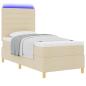 Preview: LED Boxspringbett mit Kopfteil Creme 80 x 200 cm Stoff
