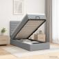 Preview: ARDEBO.de - Ottoman-Bett mit Matratze und LED Hellgrau 90 x 190 cm Stoff