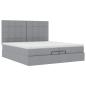 Preview: Ottoman-Bett mit Matratzen & LEDs Hellgrau 200x200 cm Stoff