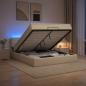 Preview: ARDEBO.de - Ottoman-Bett mit Matratze und LED Creme 160 x 200 cm Stoff