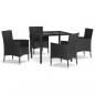 Preview: ARDEBO.de - 5-tlg. Garten-Essgruppe mit Kissen Schwarz Poly Rattan