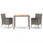 Preview: ARDEBO.de - 3-tlg. Garten-Essgruppe mit Kissen Grau Poly Rattan