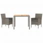 Preview: 3-tlg. Garten-Essgruppe mit Kissen Grau Poly Rattan
