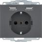 Preview: ARDEBO.de Berker 48037006 Steckdose SCHUKO/USB, K.1, anthrazit matt, lackiert