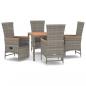 Preview: 5-tlg. Garten-Essgruppe mit Kissen Grau Poly Rattan