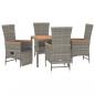 Preview: 5-tlg. Garten-Essgruppe mit Kissen Grau Poly Rattan