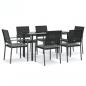Preview: 7-tlg. Garten-Essgruppe mit Kissen Poly Rattan und Stahl