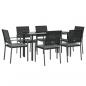 Preview: 7-tlg. Garten-Essgruppe mit Kissen Poly Rattan und Stahl