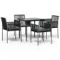Preview: 5-tlg. Garten-Essgruppe mit Kissen Schwarz Poly Rattan & Stahl