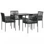 Preview: 5-tlg. Garten-Essgruppe mit Kissen Schwarz Poly Rattan & Stahl