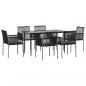Preview: 7-tlg. Garten-Essgruppe mit Kissen Schwarz Poly Rattan & Stahl