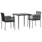 Preview: 3-tlg. Garten-Essgruppe mit Kissen Schwarz Poly Rattan & Stahl