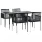 Preview: 5-tlg. Garten-Essgruppe mit Kissen Schwarz Poly Rattan & Stahl