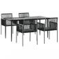 Preview: 5-tlg. Garten-Essgruppe mit Kissen Schwarz Poly Rattan & Stahl