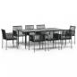 Preview: 9-tlg. Garten-Essgruppe mit Kissen Schwarz Poly Rattan & Stahl