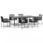 Preview: 7-tlg. Garten-Essgruppe mit Kissen Schwarz Poly Rattan & Stahl