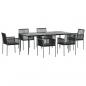 Preview: 7-tlg. Garten-Essgruppe mit Kissen Schwarz Poly Rattan & Stahl