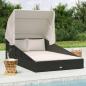 Preview: ARDEBO.de - Sonnenliege mit Faltdach Schwarz 200x114x128 cm Poly Rattan