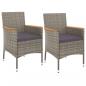 Preview: ARDEBO.de - 3-tlg. Garten-Bistro-Set mit Kissen Grau Poly Rattan