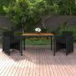 Preview: ARDEBO.de - 3-tlg. Garten-Essgruppe mit Kissen Poly Rattan Schwarz