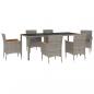 Preview: ARDEBO.de - 7-tlg. Garten-Essgruppe mit Kissen Grau Poly Rattan