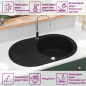 Preview: Granit Küchenspüle Einzelwaschbecken Oval Schwarz