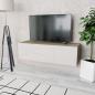 Preview: ARDEBO.de - TV-Schrank Holzwerkstoff 120x40x34 cm Hochglanz-Weiß und Eiche