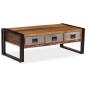 Preview: Couchtisch mit 3 Schubladen Altholz Massiv 100x50x35 cm
