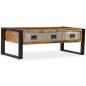 Preview: Couchtisch mit 3 Schubladen Altholz Massiv 100x50x35 cm