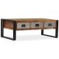 Preview: Couchtisch mit 3 Schubladen Altholz Massiv 100x50x35 cm