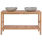 Preview: Waschtischunterschrank Teak Massiv mit Flussstein Waschbecken