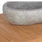 Preview: Waschtischunterschrank Teak Massiv mit Flussstein Waschbecken