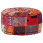 Preview: ARDEBO.de - Patchwork Sitzpouf Rund Baumwolle Handgefertigt 40x20 cm Rot