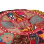 Preview: Patchwork Sitzpouf Rund Baumwolle Handgefertigt 40x20 cm Rot