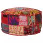 Preview: Patchwork Sitzpouf Rund Baumwolle Handgefertigt 40x20 cm Rot