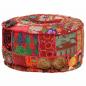 Preview: Patchwork Sitzpouf Rund Baumwolle Handgefertigt 40x20 cm Rot