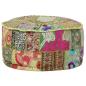 Preview: Patchwork Sitzpouf Rund Baumwolle Handgefertigt 40x20 cm Grün