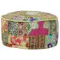 Preview: Patchwork Sitzpouf Rund Baumwolle Handgefertigt 40x20 cm Grün