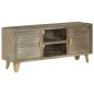 Preview: TV-Schrank Grau mit Messing 110 x 30 x 48 cm Mangoholz Massiv