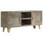 Preview: TV-Schrank Grau mit Messing 110 x 30 x 48 cm Mangoholz Massiv