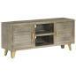 Preview: TV-Schrank Grau mit Messing 110 x 30 x 48 cm Mangoholz Massiv