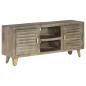 Preview: TV-Schrank Grau mit Messing 110 x 30 x 48 cm Mangoholz Massiv