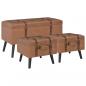 Preview: ARDEBO.de - Hocker mit Stauraum 3 Stk. Braun Kunstleder