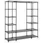 Preview: Stoffschrank mit Fächern Kleiderstangen Grau 150x45x176cm